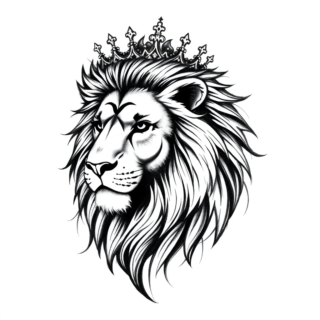 Tatouage lion en style sketch, design généré par IA