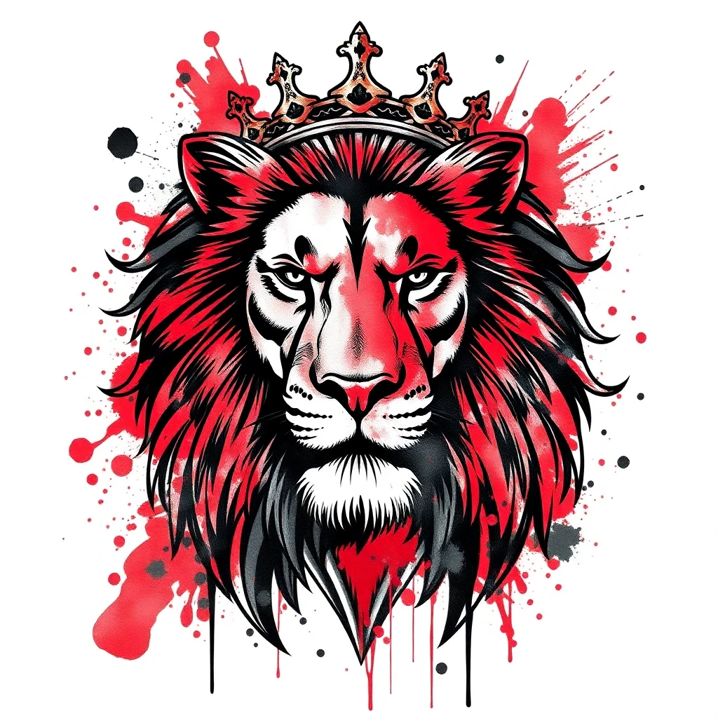 Tatouage lion en style trash polka, design généré par IA