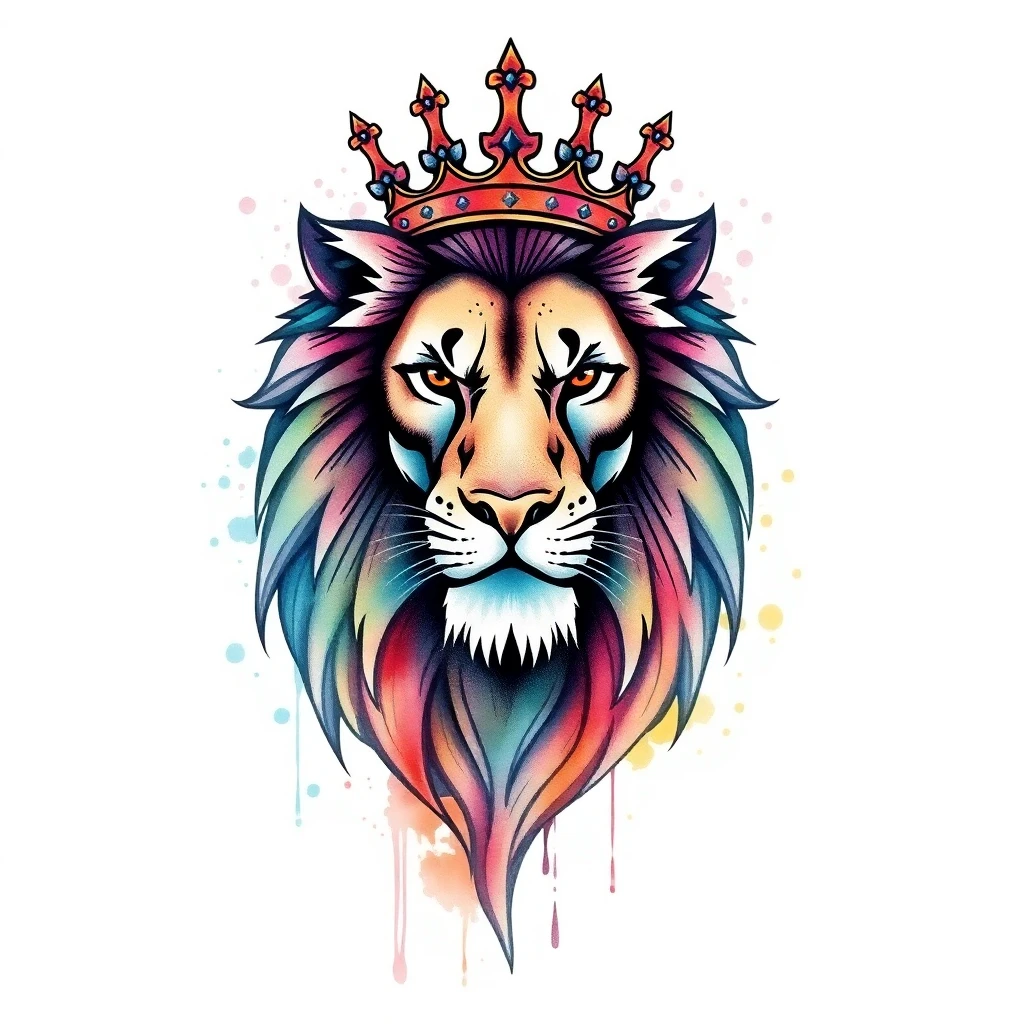 Tatouage lion en style watercolor, design généré par IA