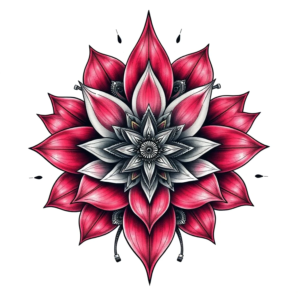 Tatouage fleur de lotus en style biomécanique, design généré par IA