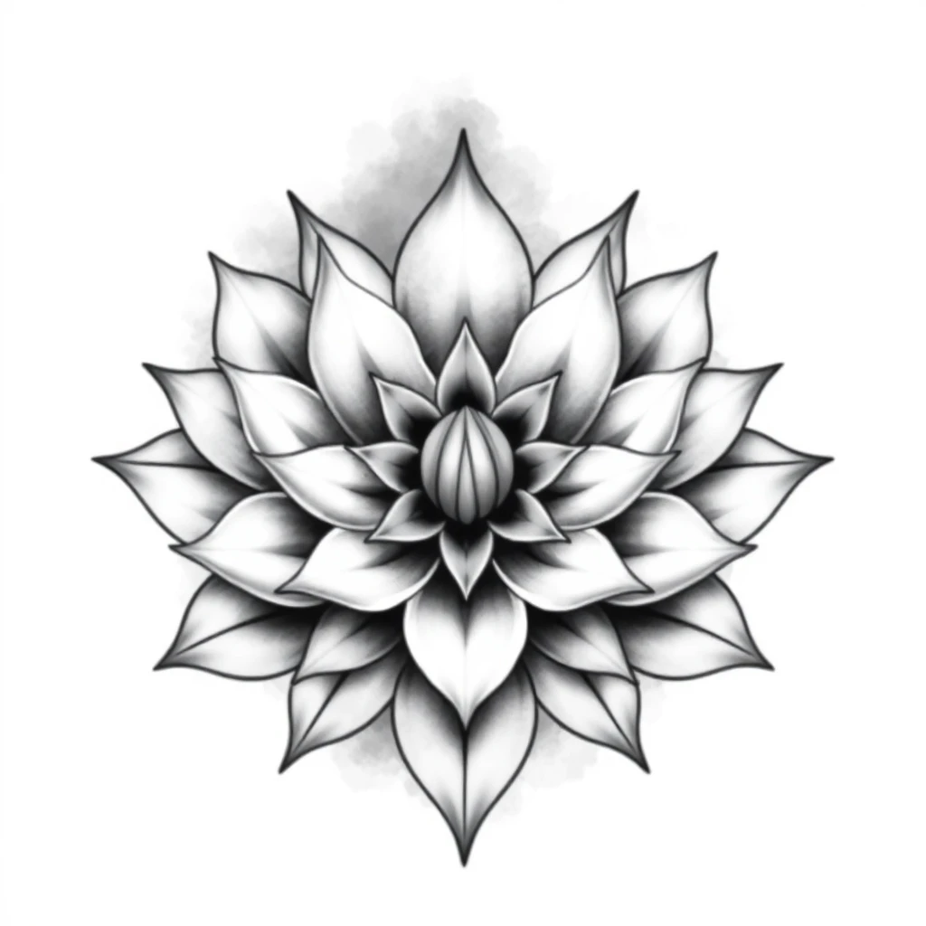 Tatouage fleur de lotus en style black and gray, design généré par IA