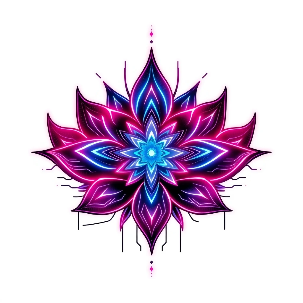 Tatouage fleur de lotus en style cyberpunk, design généré par IA