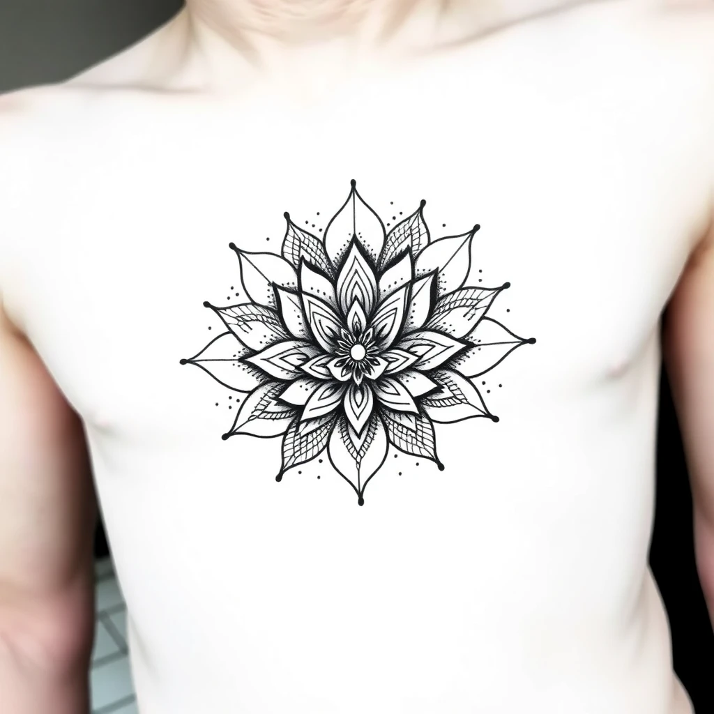 Fleur de lotus en tatouage dotwork avec dégradé de densité sur les pétales