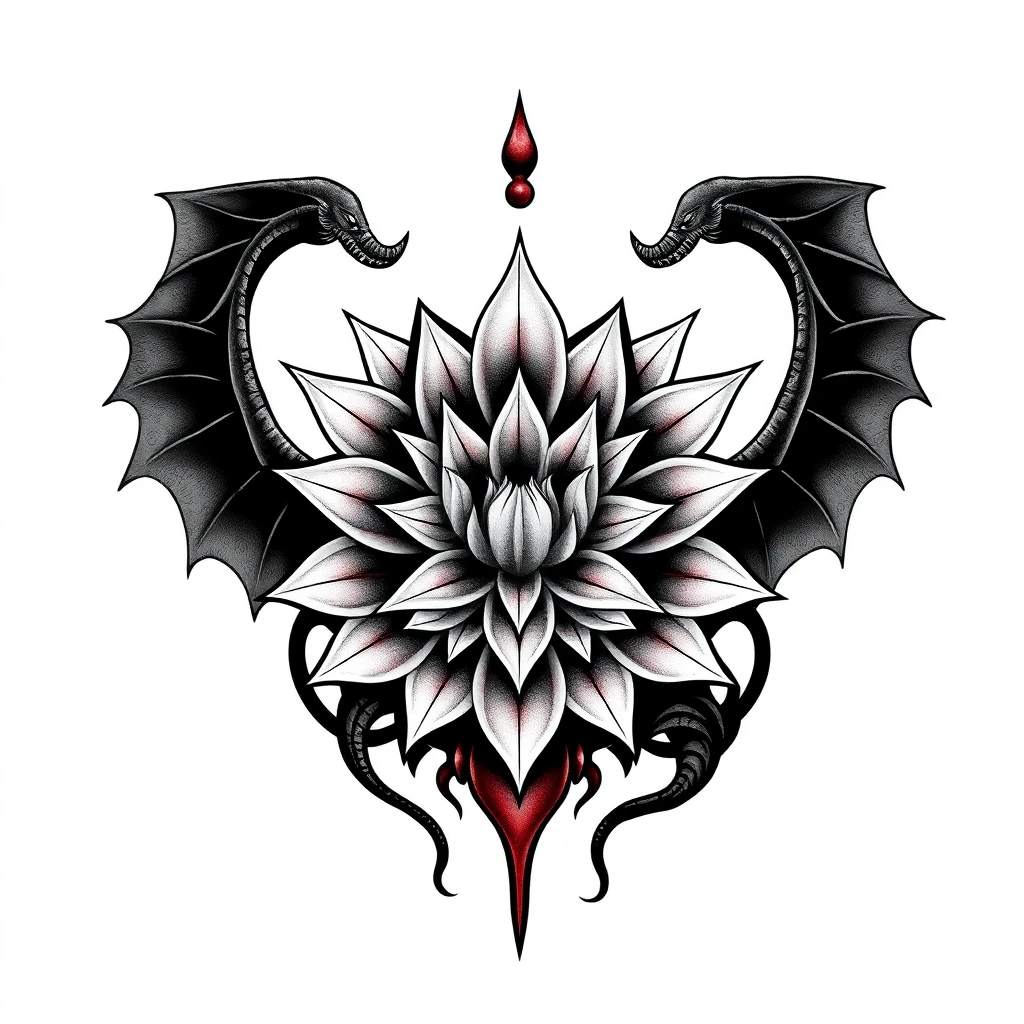 Tatouage fleur de lotus en style horror, design généré par IA