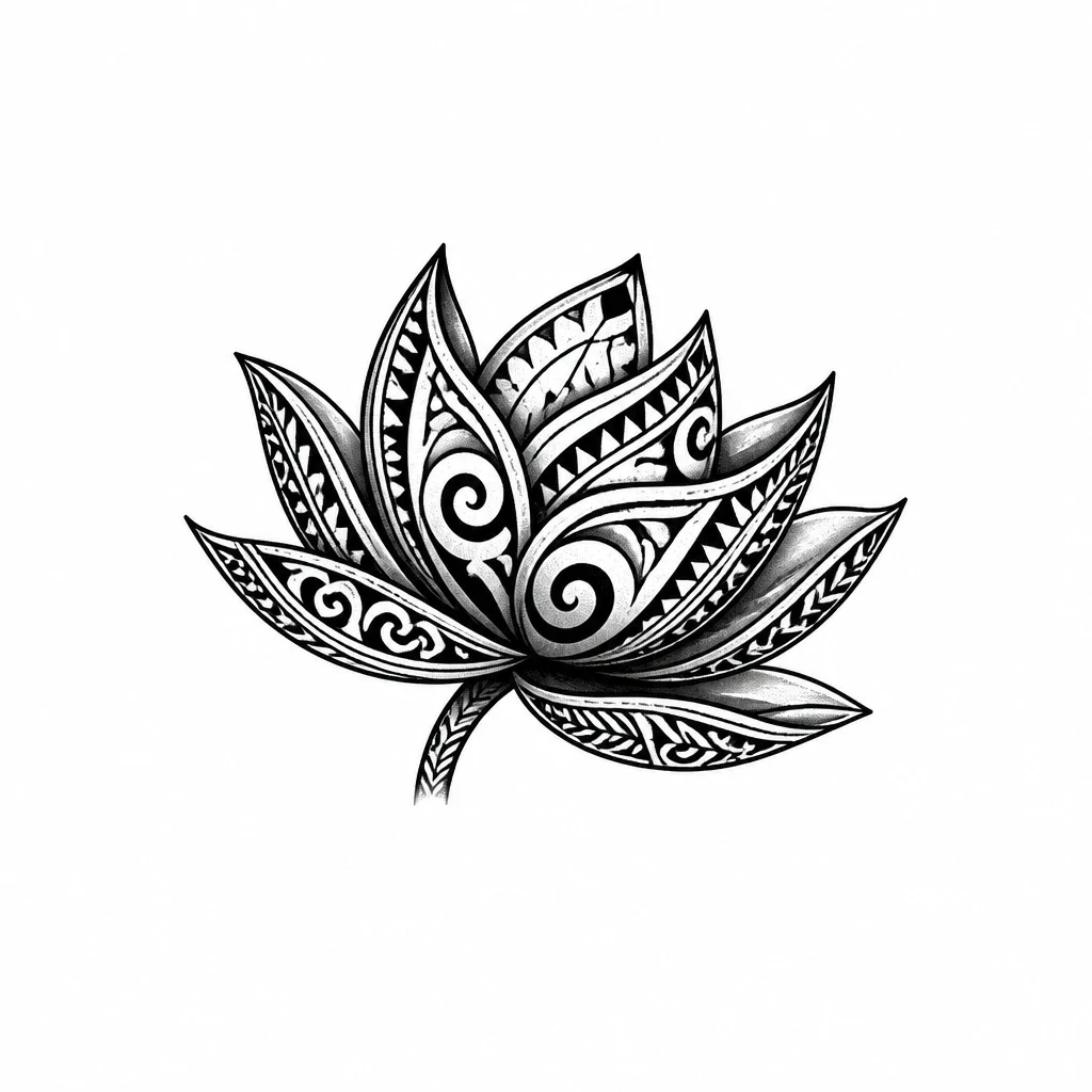 Tatouage lotus en style maori, design généré par IA