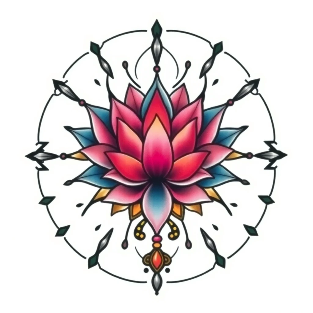 Tatouage fleur de lotus en style néo-traditionnel, design généré par IA