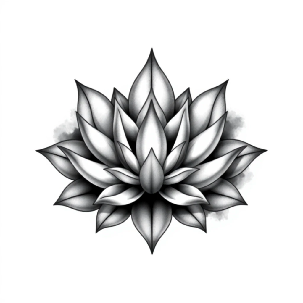 Tatouage fleur de lotus en style noir et blanc, design généré par IA