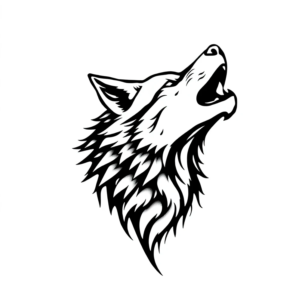 Tatouage loup hurlant en style abstrait, design généré par IA