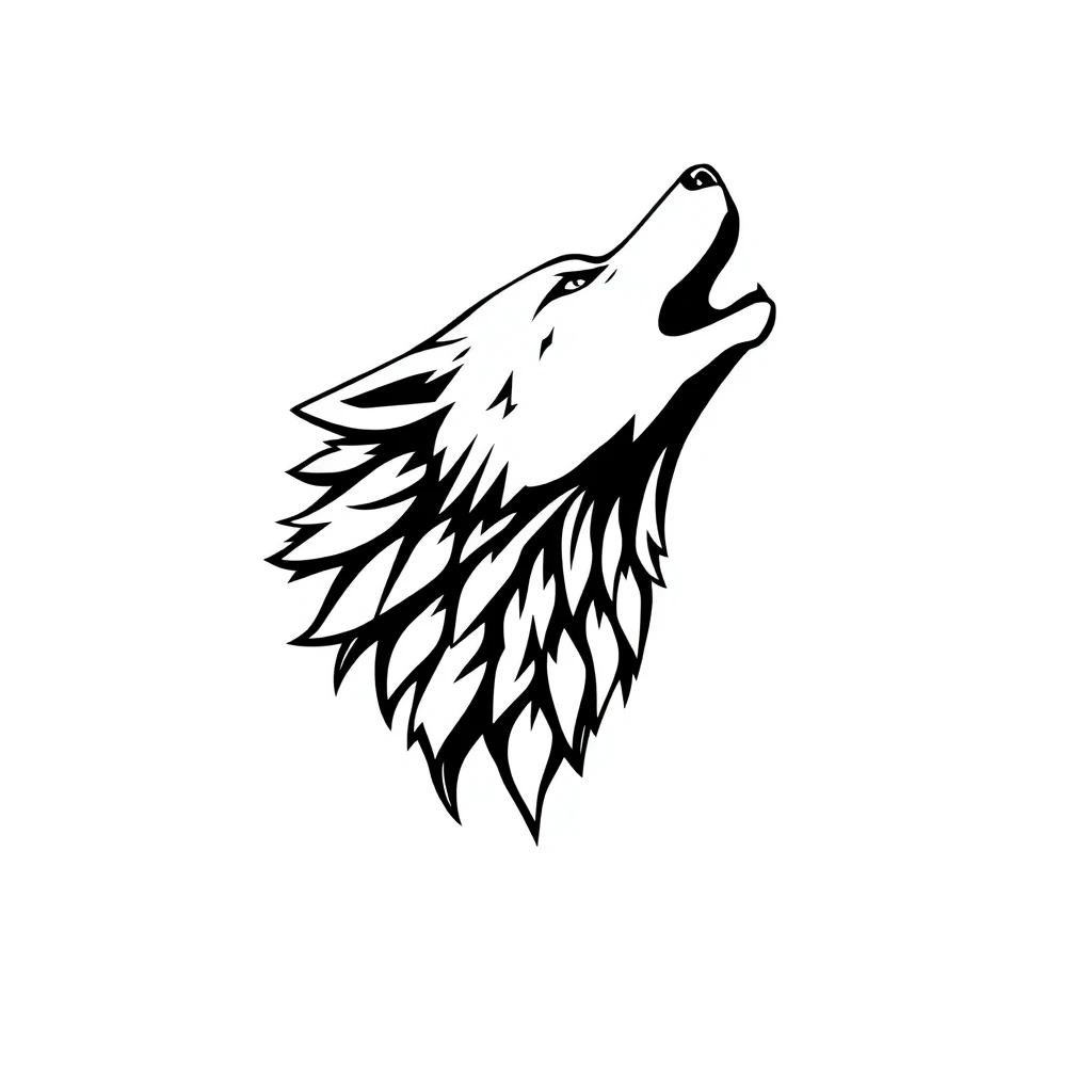 Design de tatouage loup en blackwork, aplats noirs et contrastes marqués