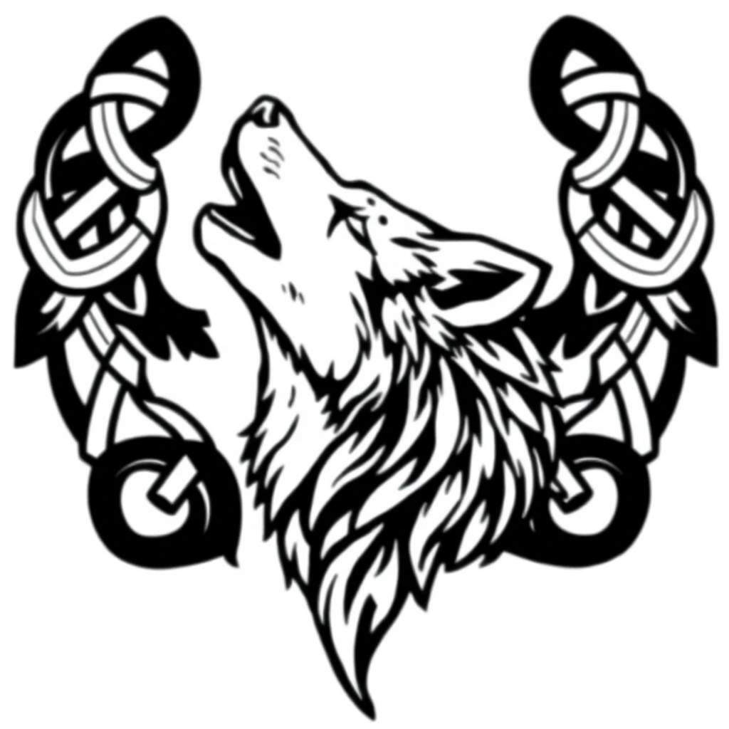 Tatouage loup hurlant en style celtique, design généré par IA