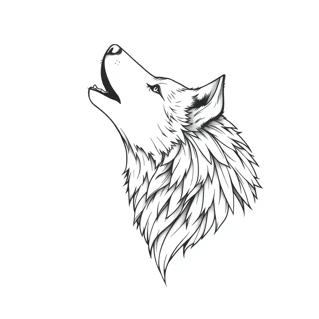 Tatouage loup hurlant en style fineline, design généré par IA