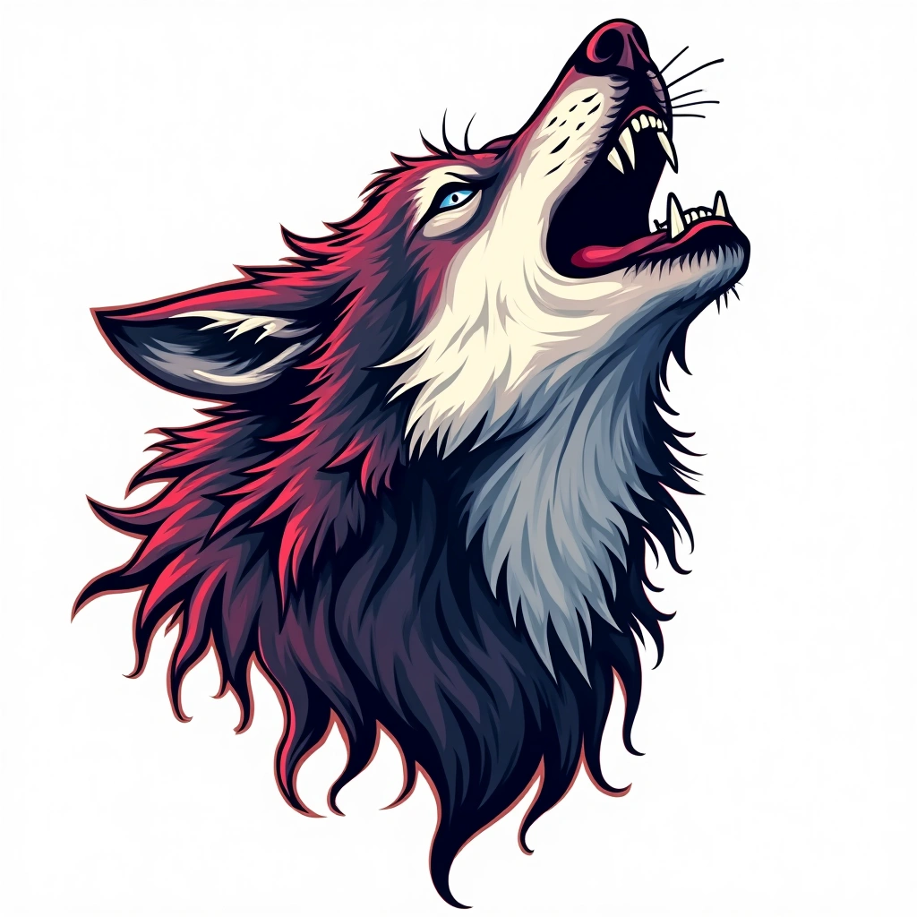 Tatouage loup hurlant en style graffiti, design généré par IA