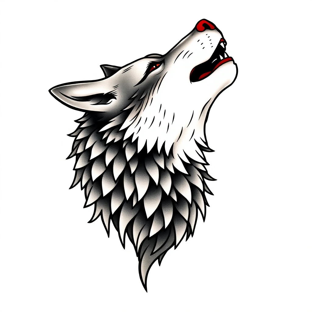 Tatouage loup en style japonais, design noir et gris généré avec Tatua