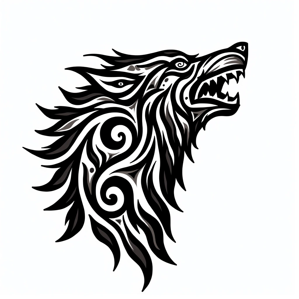 Tatouage loup en style maori, design généré par IA