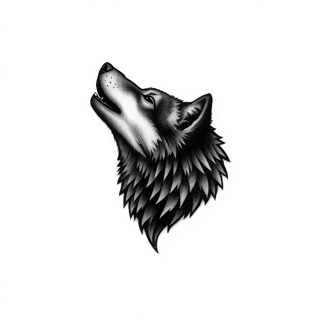 Tatouage loup hurlant en style micro-réalisme, design généré par IA
