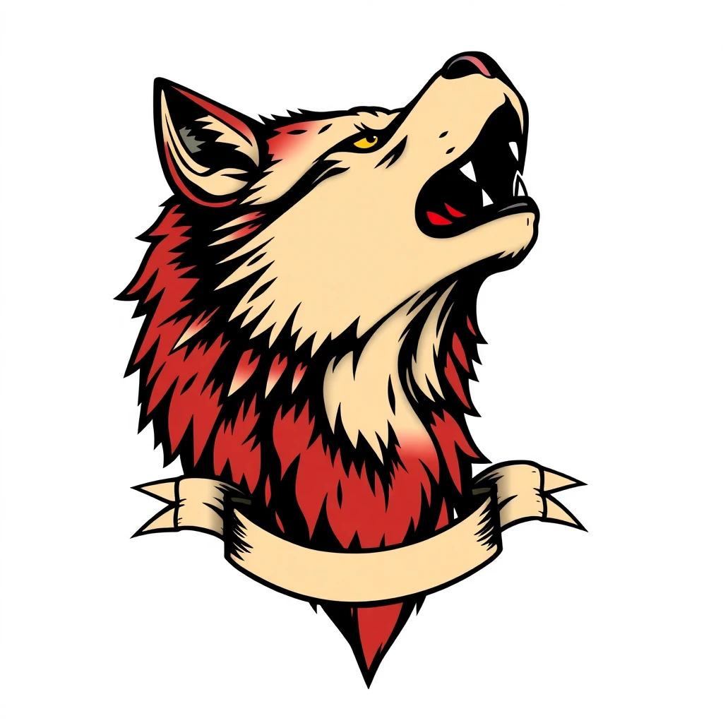 Tatouage loup hurlant en style old school, design généré par IA