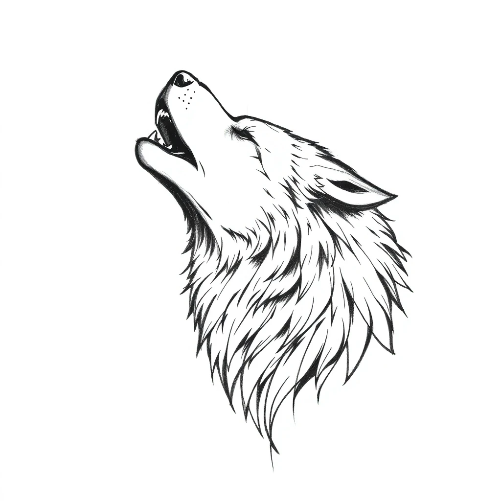 Tatouage loup hurlant en style sketch, design généré par IA