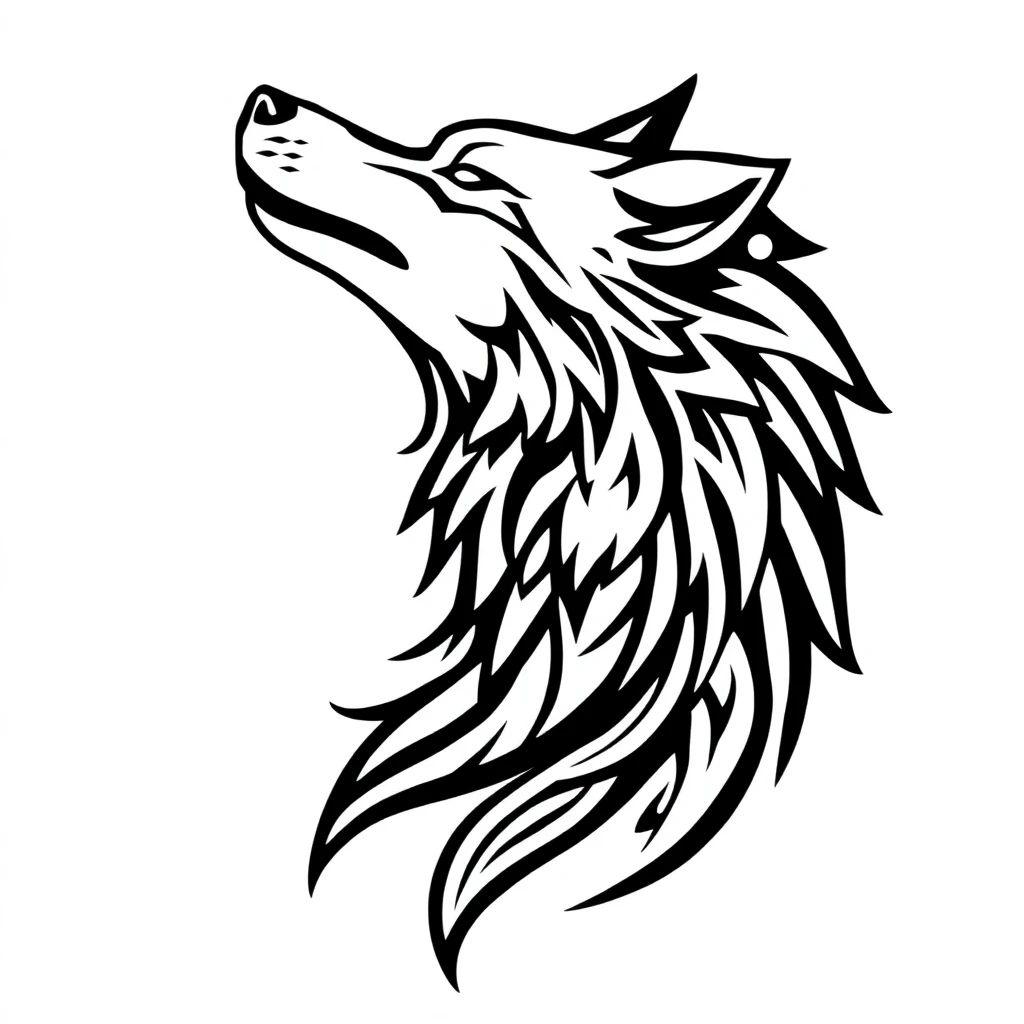 Tatouage loup hurlant en style tribal, design généré par IA