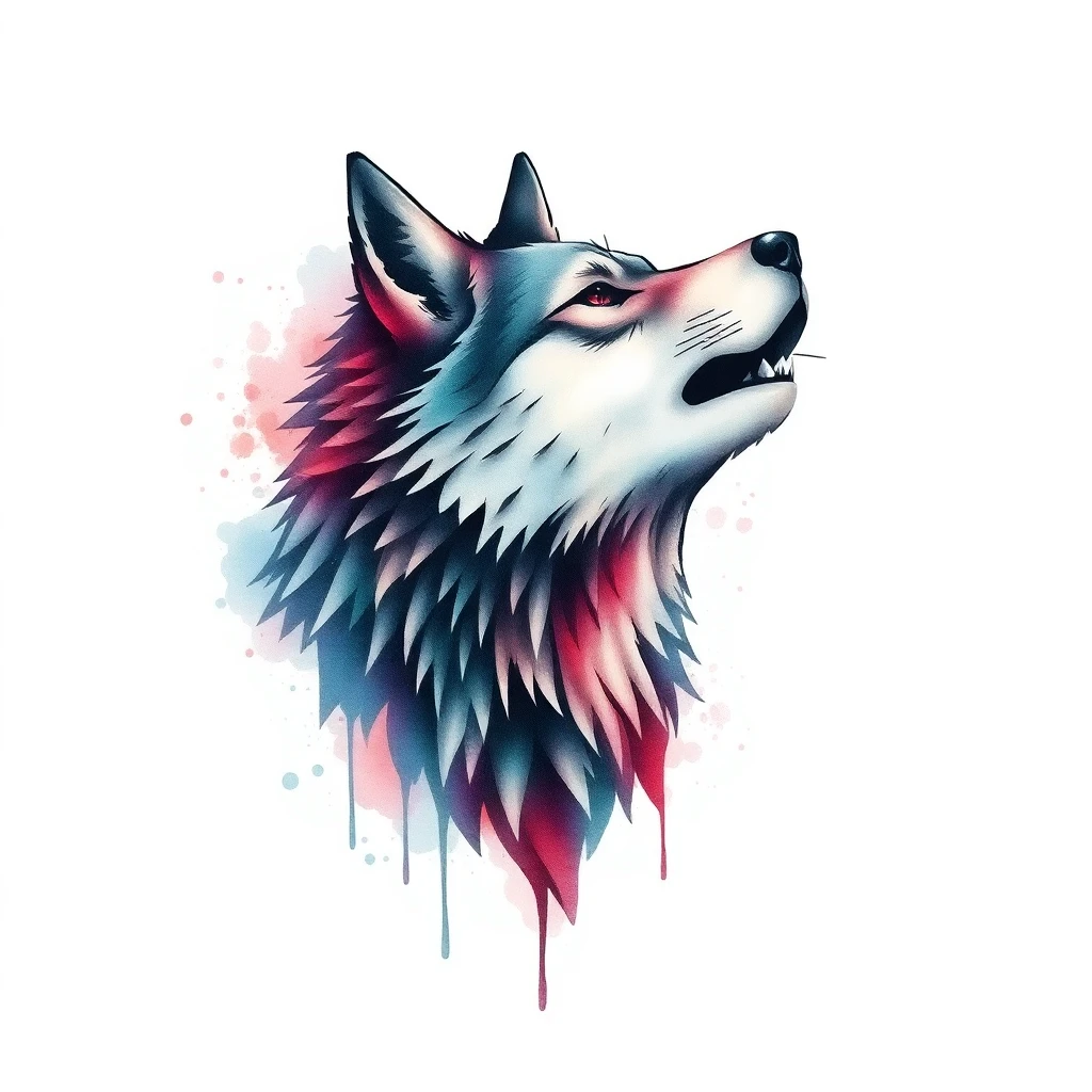 Tatouage loup en style watercolor, design généré par IA