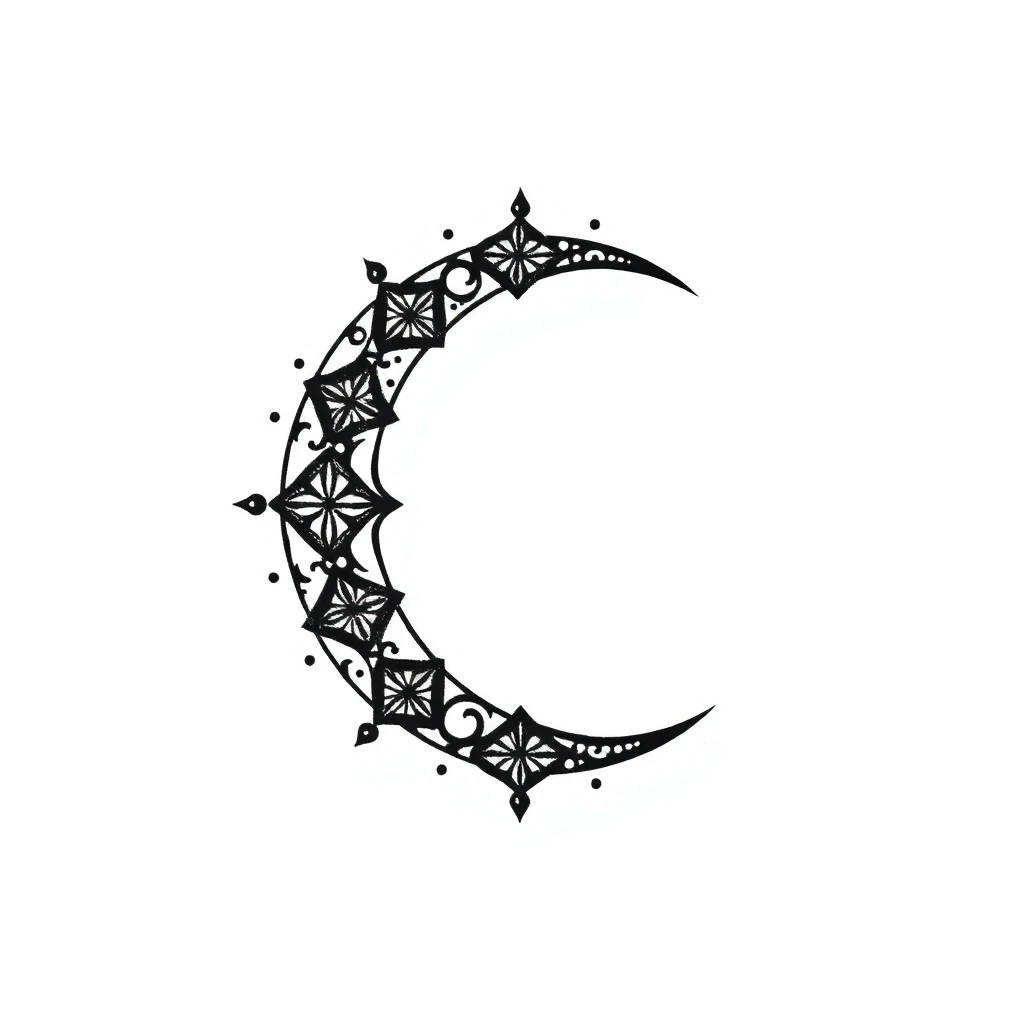 Tatouage lune en style dotwork, design noir et gris généré avec Tatua
