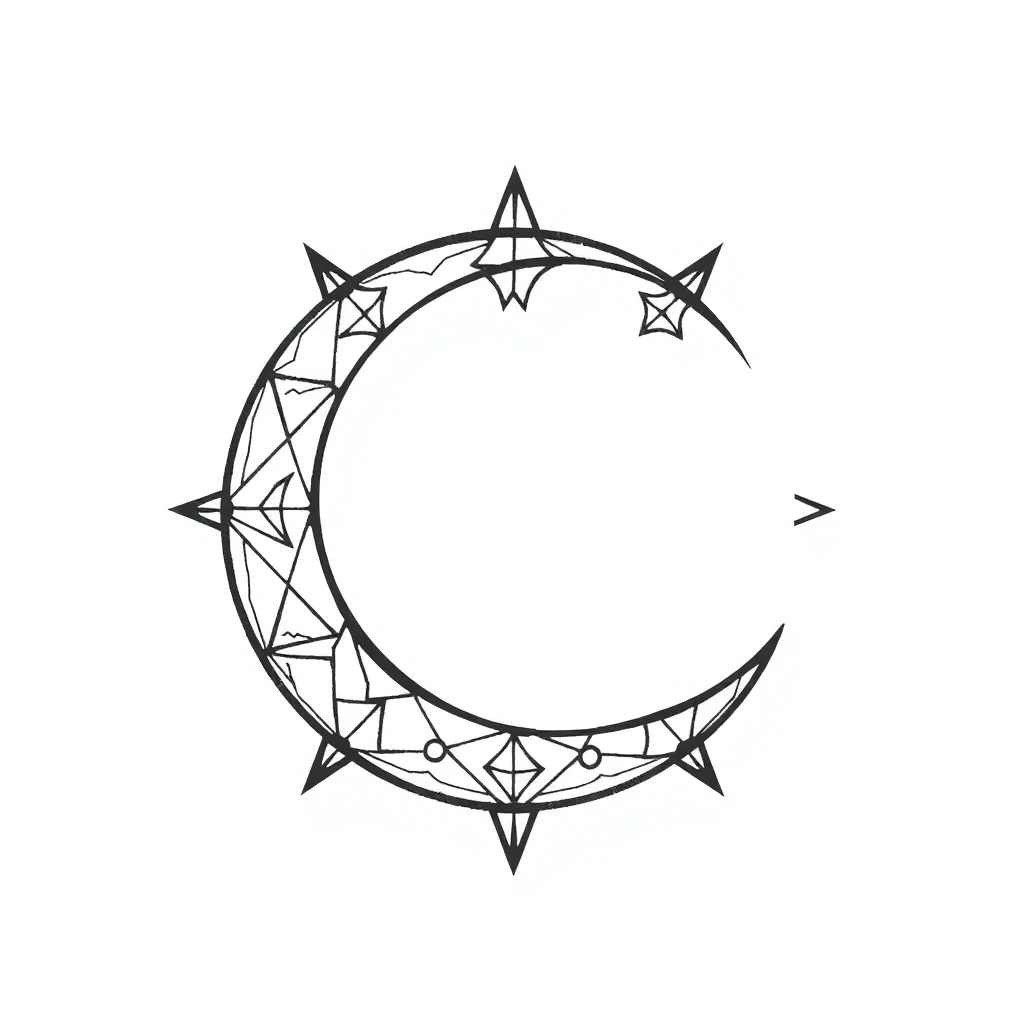 Idée de tatouage lune en géométrique pour l'avant-bras