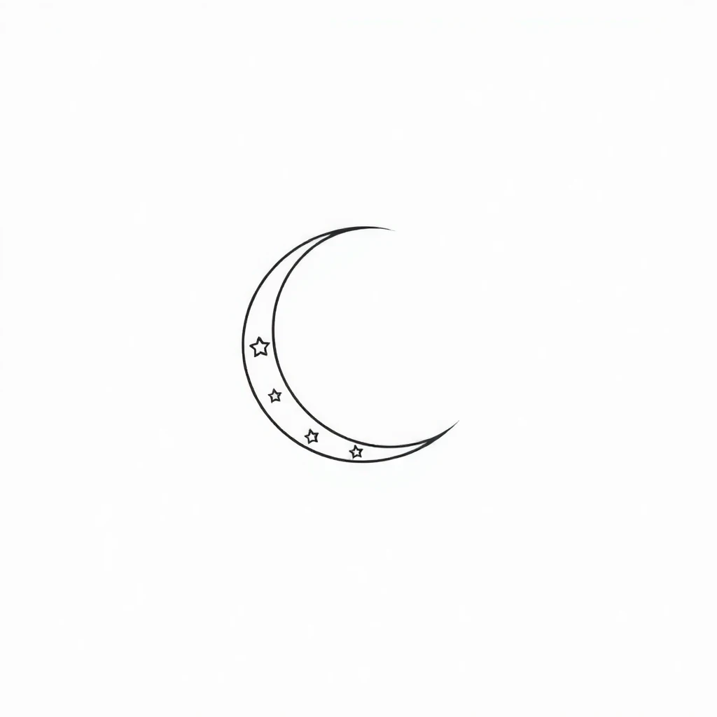 Design de tatouage lune en style minimaliste, trait fin et épuré