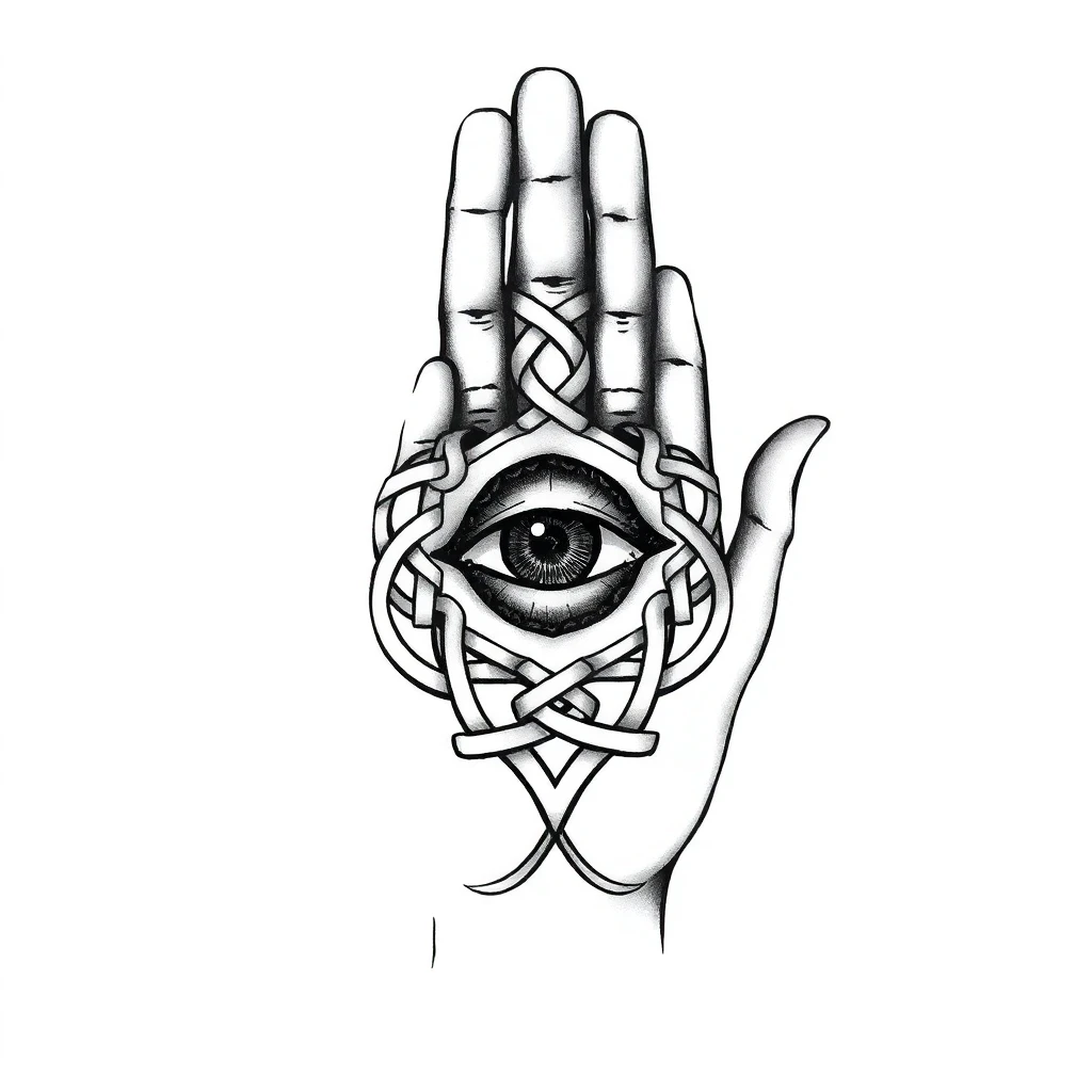 Tatouage main de Fatima en style celtique, design généré par IA