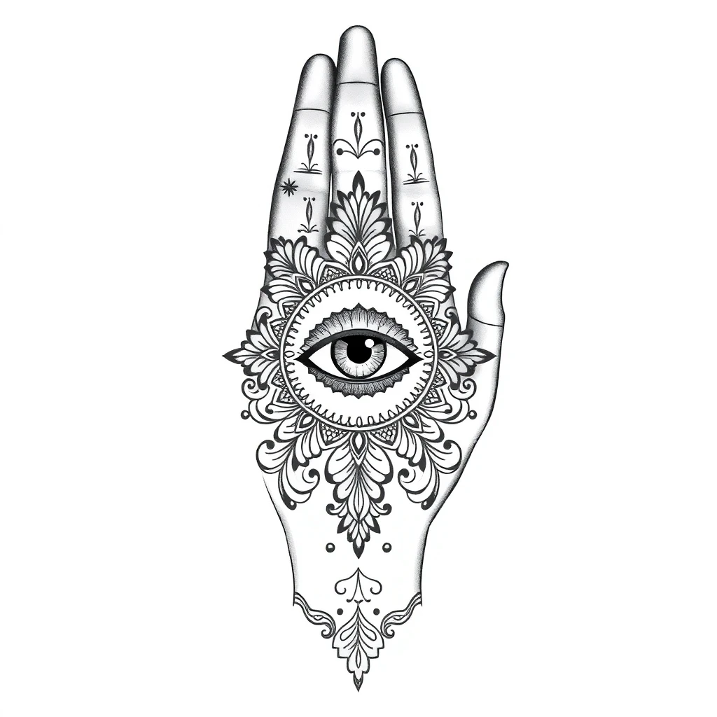 Tatouage main de Fatima en style ornemental, design généré par IA