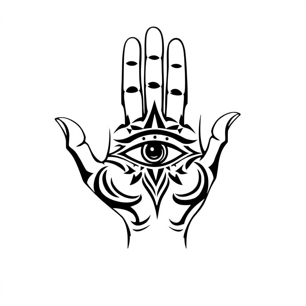 Tatouage main de Fatima en style tribal, design généré par IA