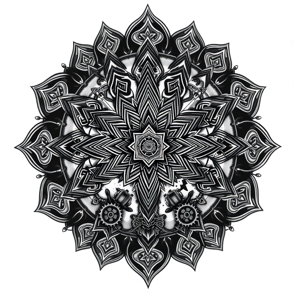 Tatouage mandala en style biomécanique, design généré par IA