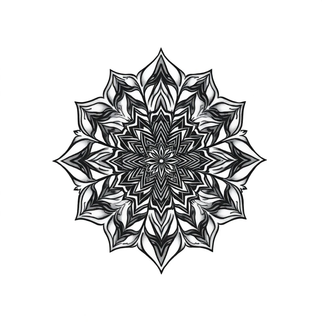 Tatouage mandala en style black and gray, design généré par IA