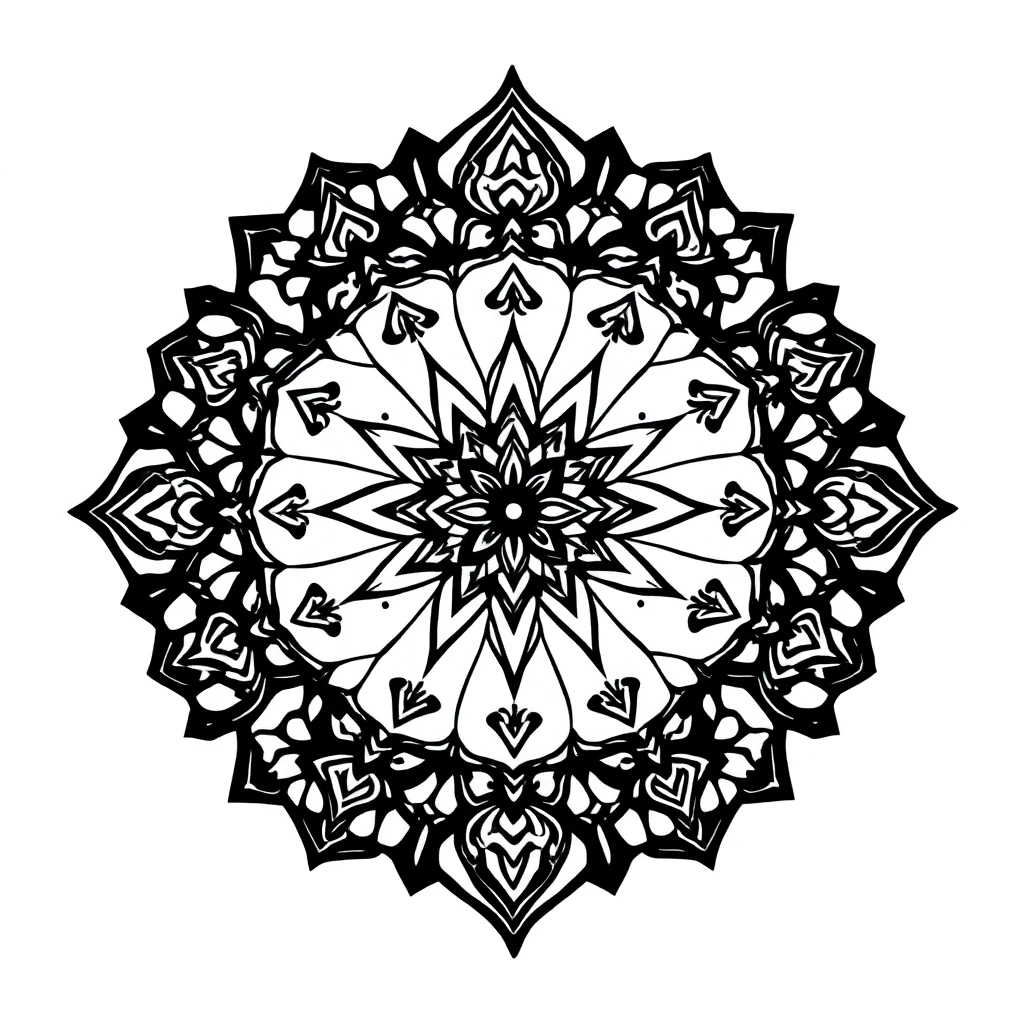Mandala en tatouage blackwork, ornement symétrique en noir plein