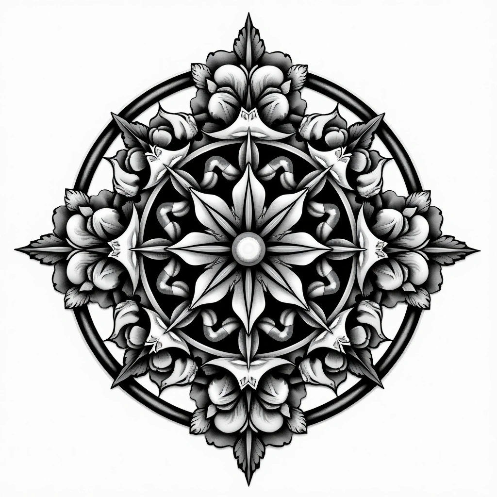 Tatouage mandala en style chicano, design généré par IA