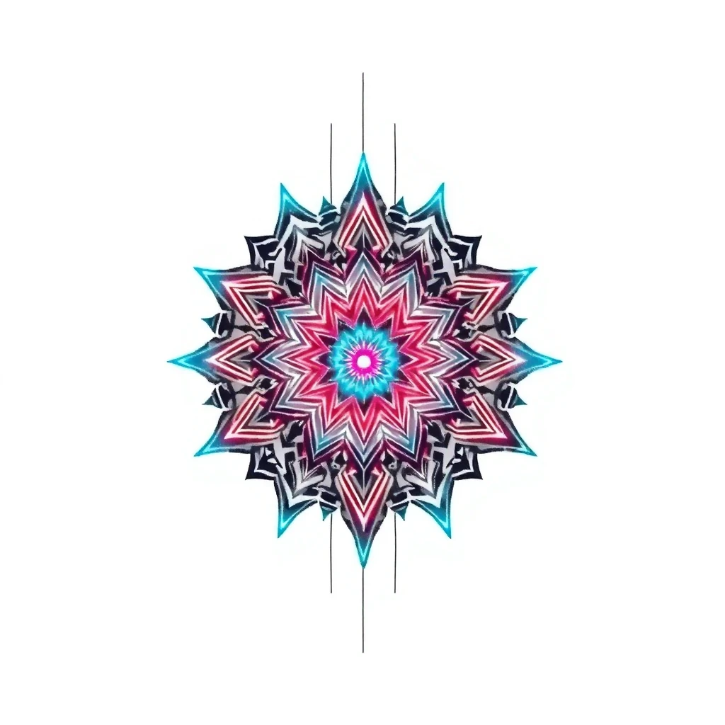 Tatouage mandala en style cyberpunk, design généré par IA