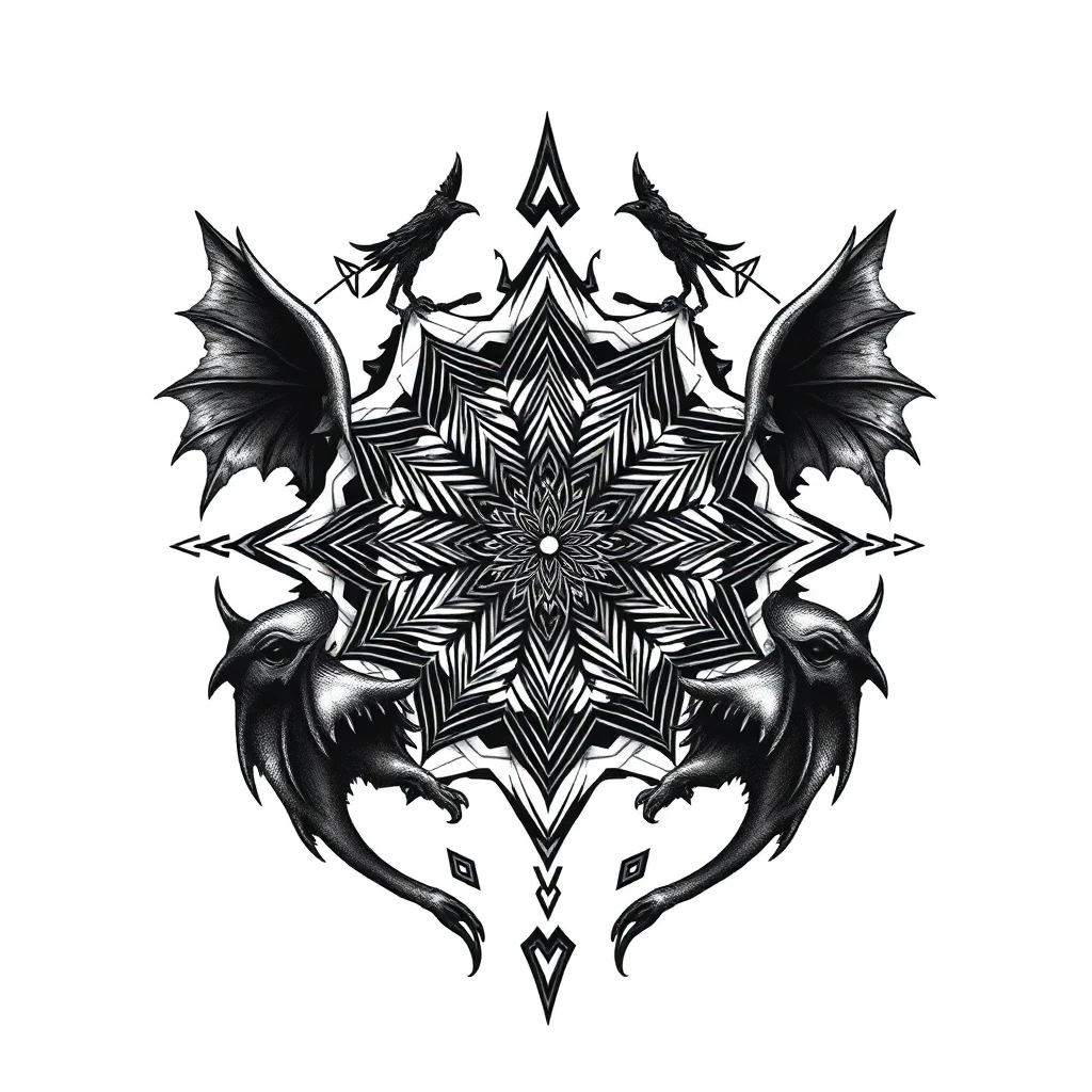 Tatouage mandala en style horror, design généré par IA
