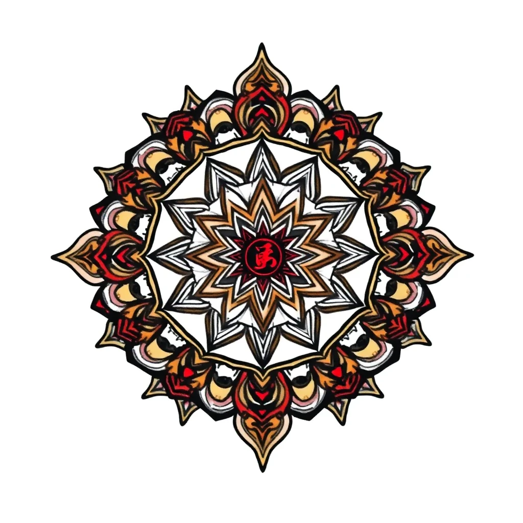 Idée de tatouage mandala en style japonais, adaptable au pectoral