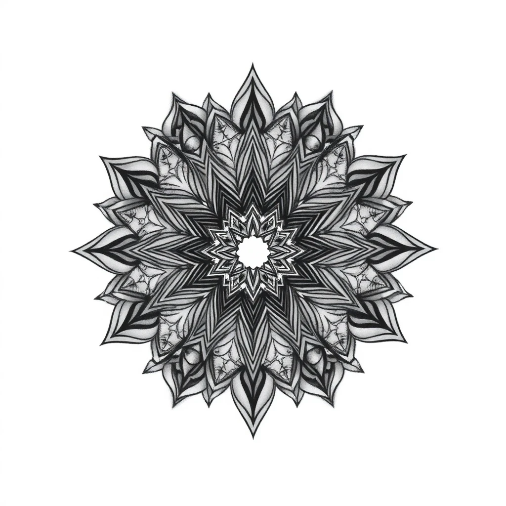 Tatouage mandala en style noir et blanc, design généré par IA