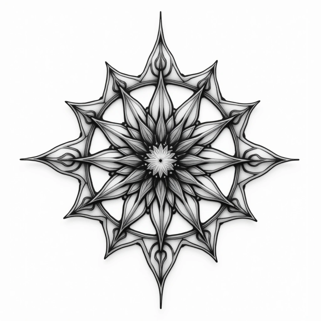 Tatouage mandala dos en style single needle, design généré par IA