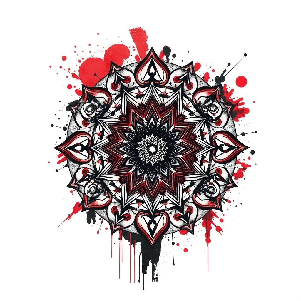 Tatouage mandala en style trash polka, design généré par IA