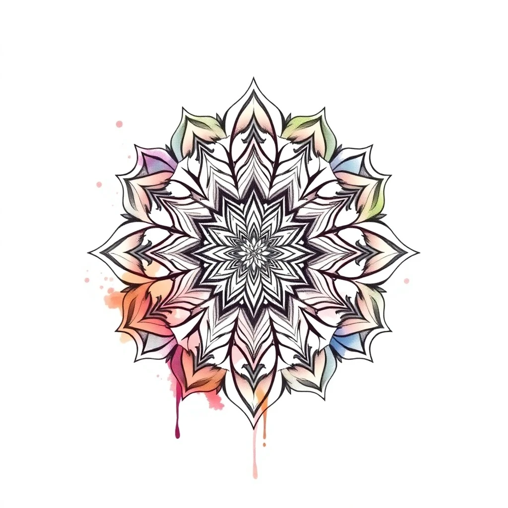 Tatouage mandala dos en style watercolor, design généré par IA