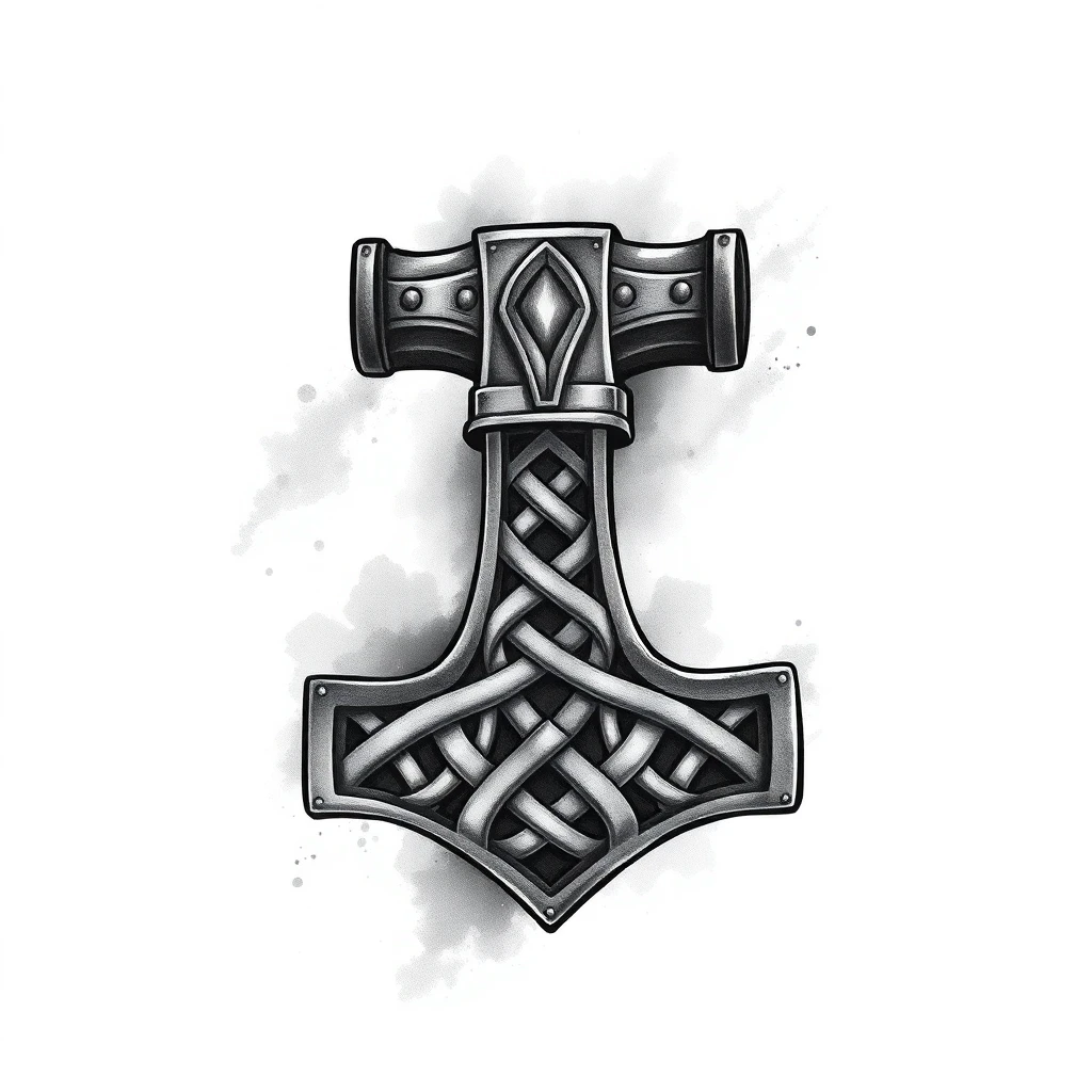 Tatouage marteau en style black and gray, design généré par IA