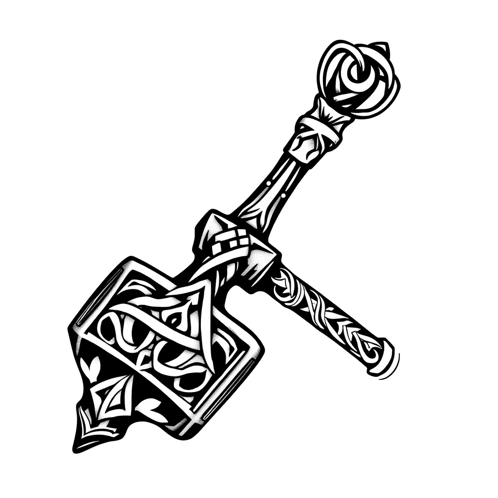 Tatouage marteau en style blackwork