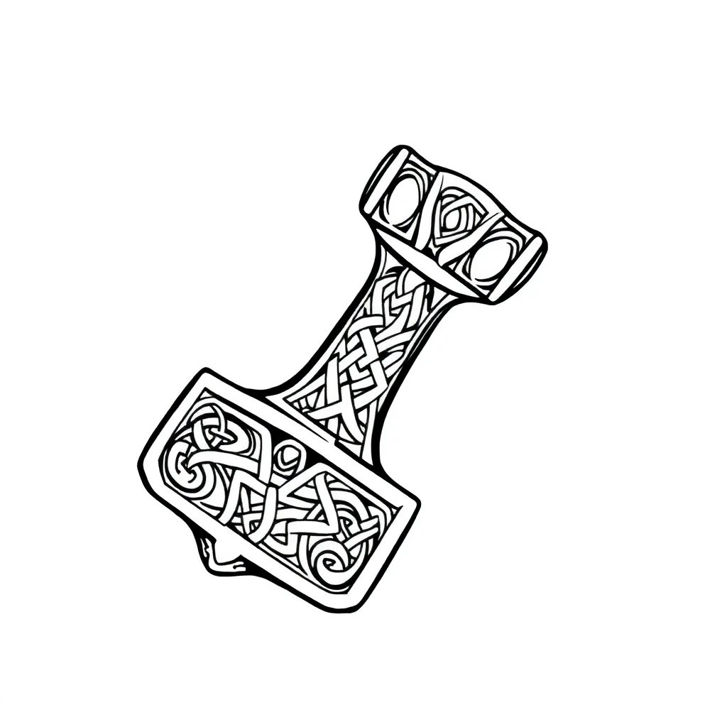 Tatouage marteau en style celtique, design généré par IA