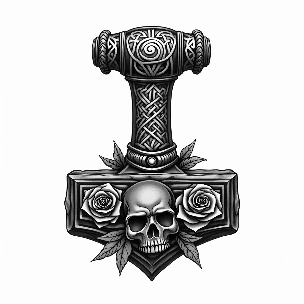 Tatouage marteau en style chicano, design généré par IA