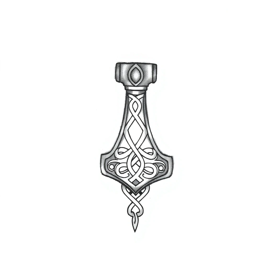 Tatouage marteau en style fineline, design généré par IA