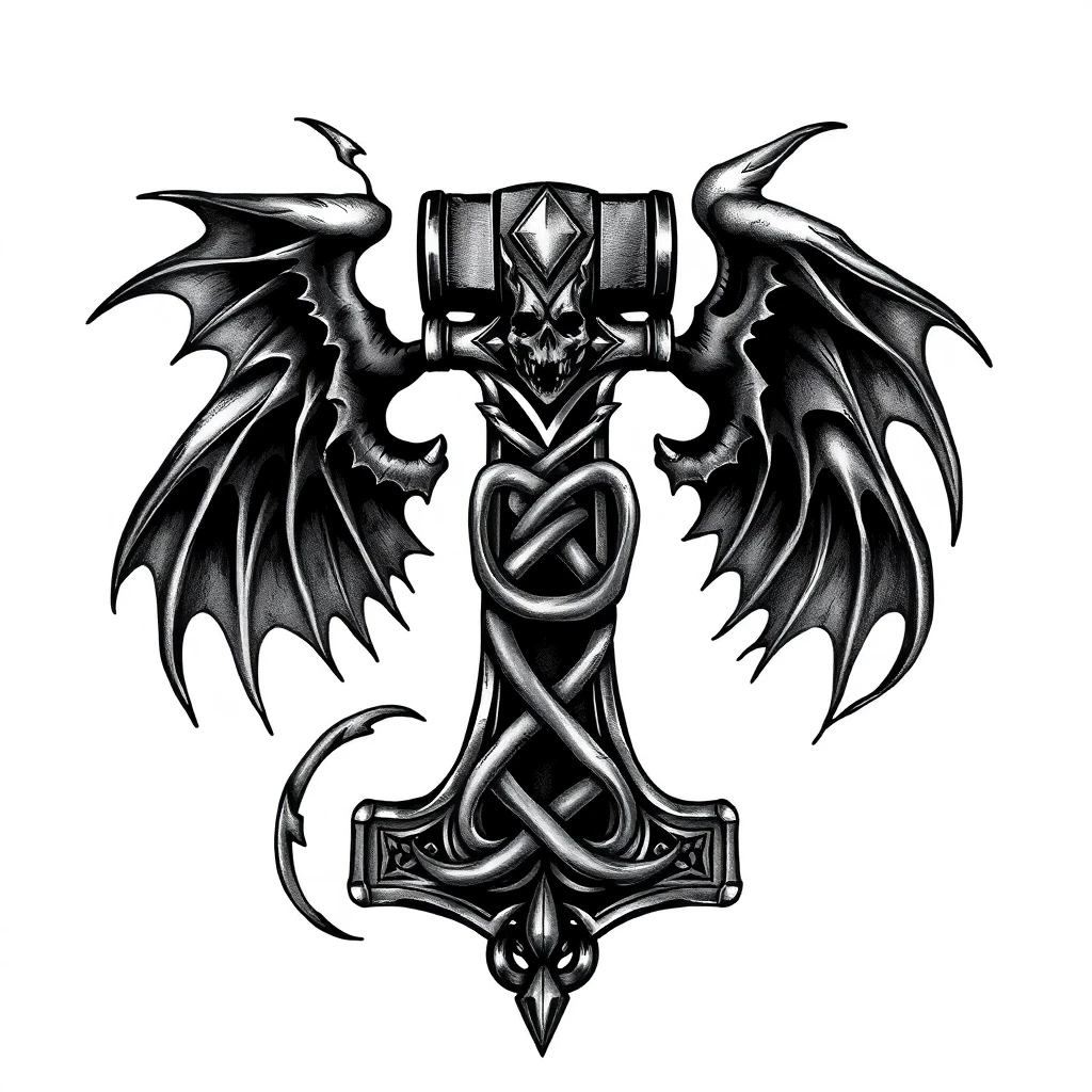Tatouage marteau en style horror, design généré par IA