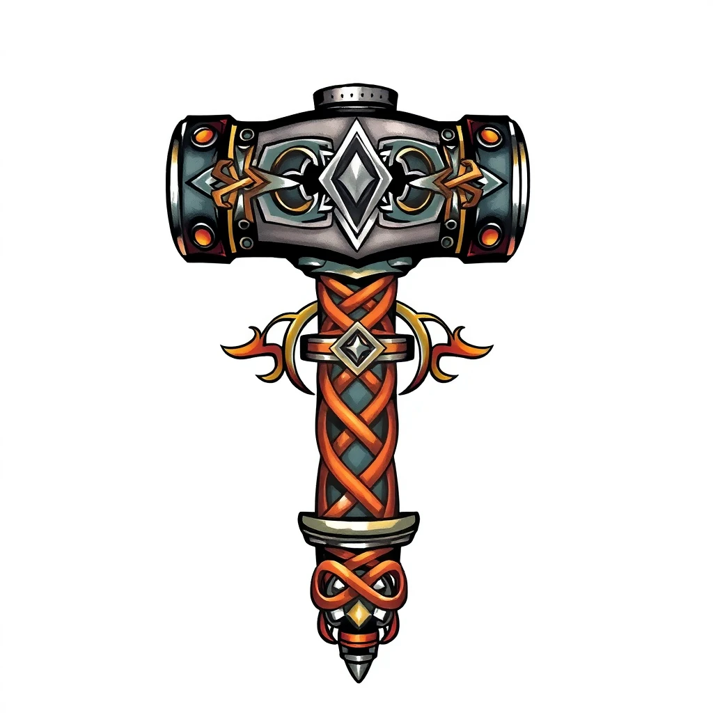 Tatouage marteau en style néo-traditionnel, design généré par IA