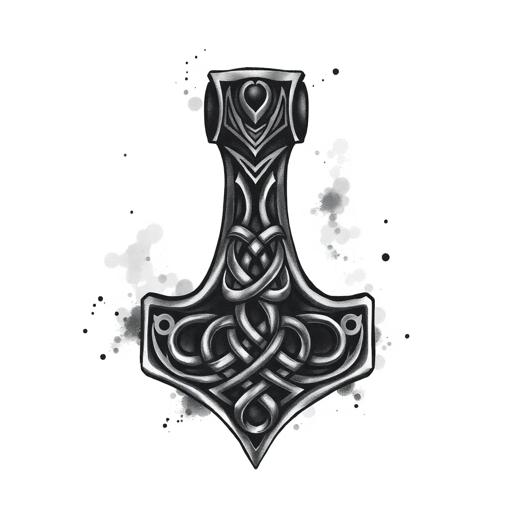 Tatouage marteau en style noir et blanc, design généré par IA