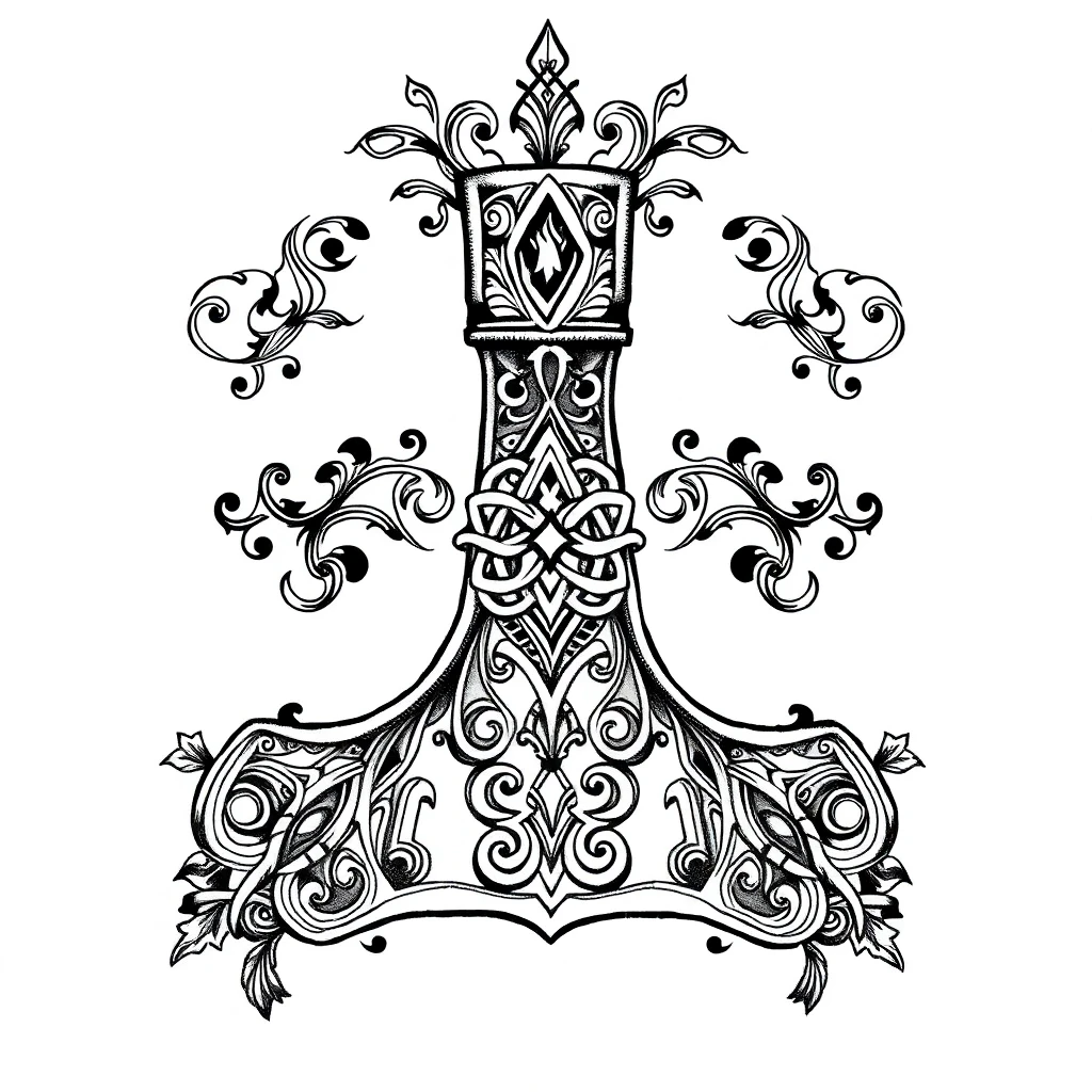 Tatouage marteau en style ornemental, design généré par IA