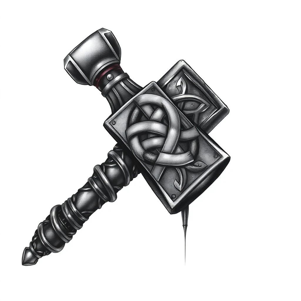 Tatouage marteau en style réaliste, design généré par IA